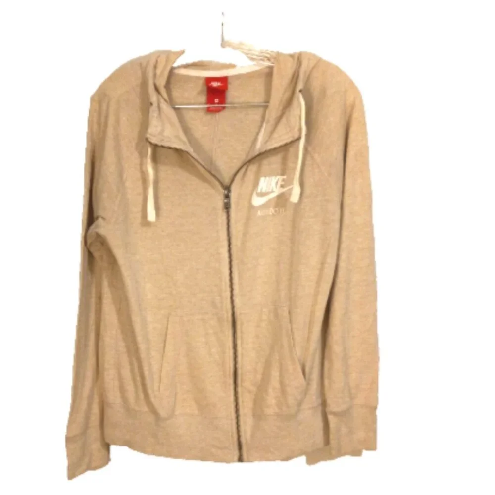 Nike Just Do It Hoodie Mens M Beige Full Zip Lightweight Sweatshirt 726057-140 - Picture 2 of 11